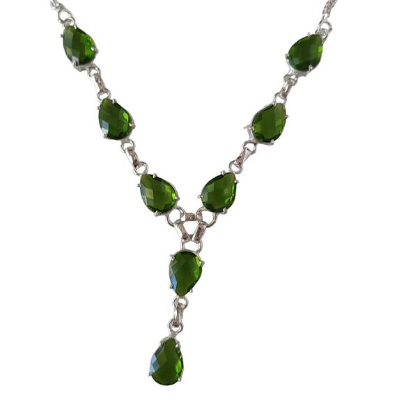 Vibrant Green Simulated Gemstone Necklace - Sterling Silver Statement Jewelry - Picture 1 of 7